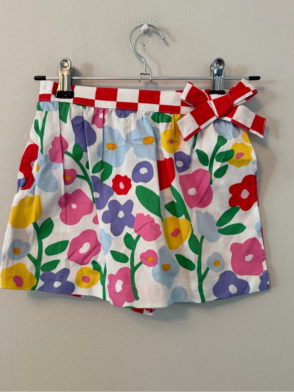 Finding Foxtale Floral Print Cotton Skort with Red Check Waistband